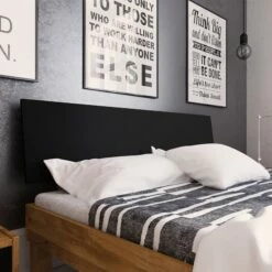 Lit Avec Pieds Carrés En Chêne Massif Clair Et Tête De Lit Noire - LT36005 -Doublures De Lit Soldes 2024 lit vigo 1302 tete de lit ambiance 2