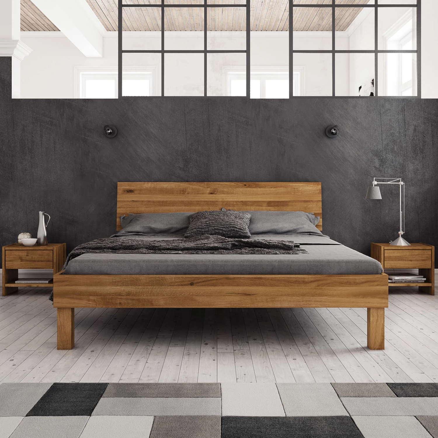 Lit Avec Pieds Carrés Et Tête De Lit En Chêne Massif Clair - LT36004 4 Lit Avec Pieds Carrés Et Tête De Lit En Chêne Massif Clair - LT36004 – Image 2