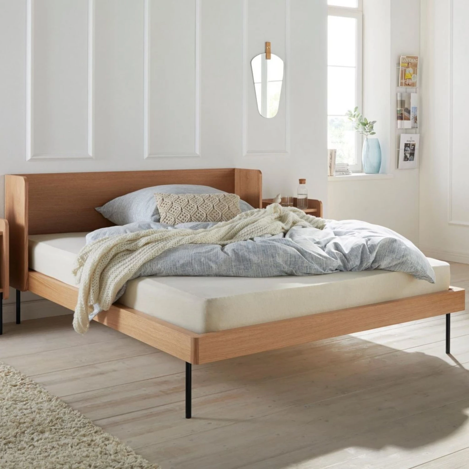 Lit Naturel Plaqué Chêne Avec Pieds En Tube D'acier 160x200 - LT0080 4 Lit Naturel Plaqué Chêne Avec Pieds En Tube D'acier 160x200 - LT0080 – Image 2