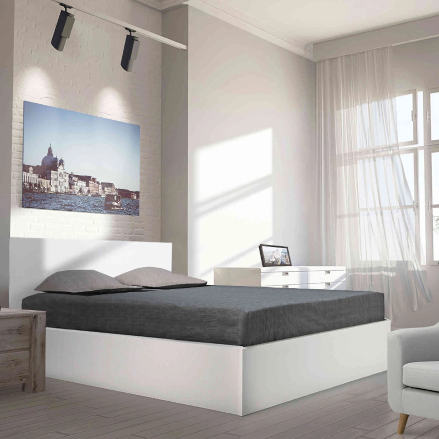 Lit Coffre Avec Sommier En Bois Blanc - LT14022 3 Lit Coffre Avec Sommier En Bois Blanc - LT14022