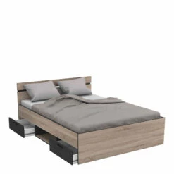 Lit 140x190 En Bois Chêne Brossé Et Noir - LI171 -Doublures De Lit Soldes 2024 michi 3