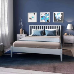 Lit Avec Tête De Lit En Bois Gris - LT14008