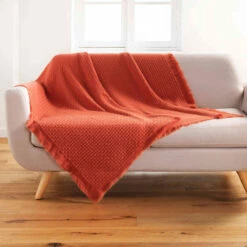 Plaid à Franges Acrylique Coraline 125x150 Cm -Doublures De Lit Soldes 2024 plaid coraline terra