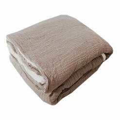 Plaid Double Gaze Sherpa 130x180 Cm -Doublures De Lit Soldes 2024 plaid double gaz sherpa taupe face fond blanc