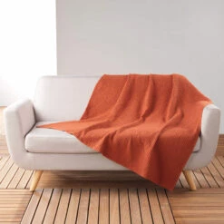 Plaid Gaufrette En Coton Uni 125x150 Cm 16 Plaid Gaufrette En Coton Uni 125x150 Cm -Doublures De Lit Soldes 2024 plaid gaufrette terracotta