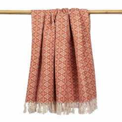 Plaid Coton à Franges Terracotta 130x150 Cm