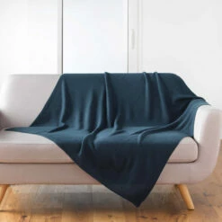 Plaid Tricotine 125x150 Cm -Doublures De Lit Soldes 2024 plaid tricotine bleu ambiance