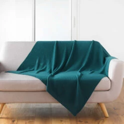 Plaid Tricotine 125x150 Cm -Doublures De Lit Soldes 2024 plaid tricotine emeraude ambiance
