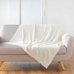 Plaid Tricotine 125x150 Cm -Doublures De Lit Soldes 2024 plaid tricotine naturel ambiance