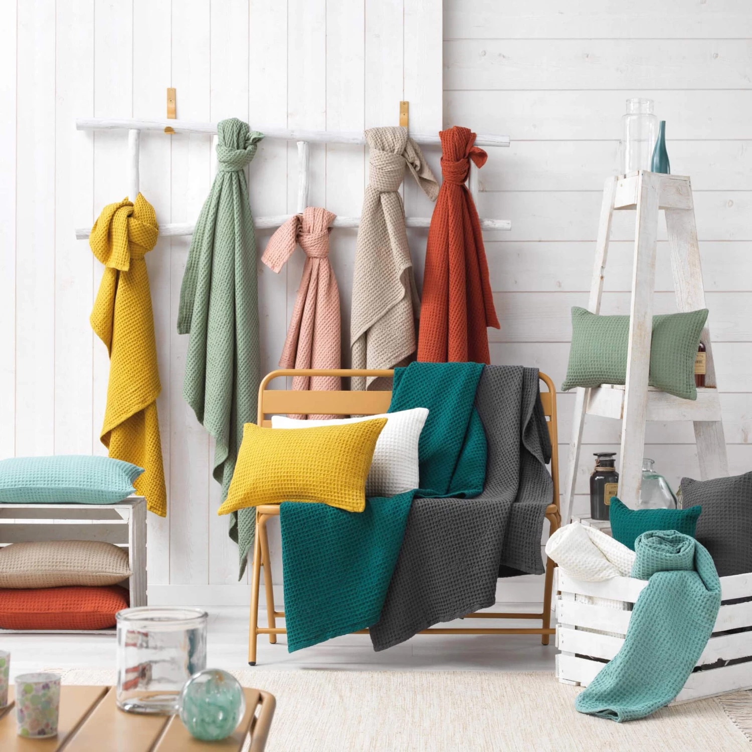 Plaid Gaufrette En Coton Uni 125x150 Cm 12 Plaid Gaufrette En Coton Uni 125x150 Cm – Image 10