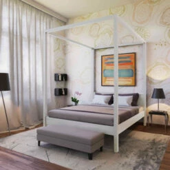 Lit à Baldaquin En Bois Blanc - LT14032