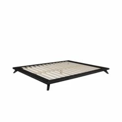 Lit Futon Senza En Bois Massif Noir -Doublures De Lit Soldes 2024 sanza noir lattes fond blanc