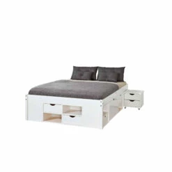 Lit Tiroirs En Bois Massif Blanc Laqué - LT12013 -Doublures De Lit Soldes 2024 till 5 fond blanc
