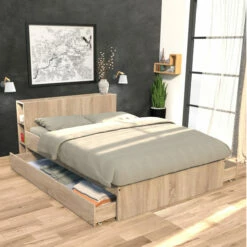 Lit 2 Tiroirs Avec Tête De Lit étagères En Bois 140x190 - LT14018 -Doublures De Lit Soldes 2024 w15web144216che031 2 ambiance 1
