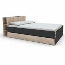 Lit 2 Tiroirs Avec Tête De Lit étagères En Bois 140x190 - LT14018 -Doublures De Lit Soldes 2024 w15web144216noi031 1 fond blanc 1