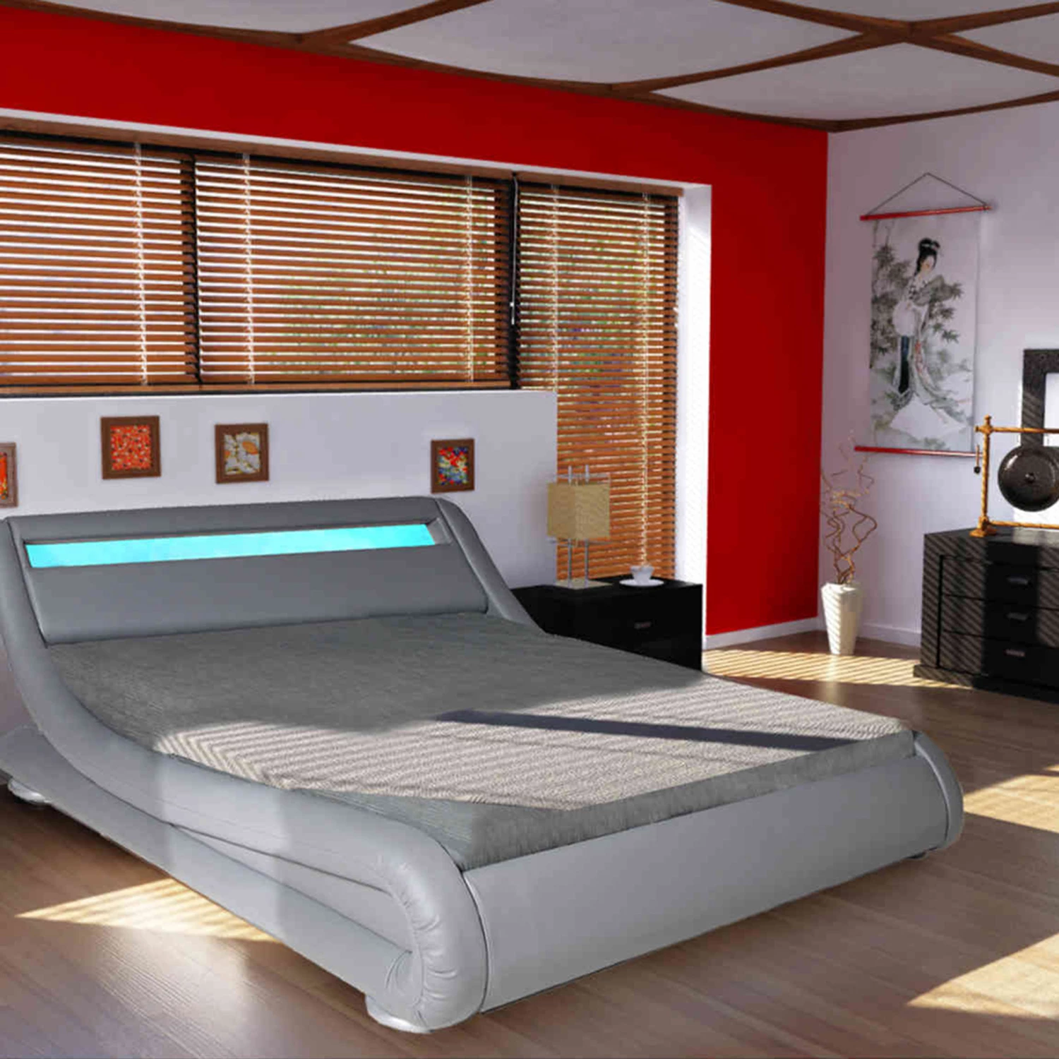 Lit Avec éclairages LED Intégrés Gris + Sommier - LT14012 3 Lit Avec éclairages LED Intégrés Gris + Sommier - LT14012